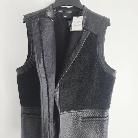 Trouve Open Faux Shearling Black Moto Vest